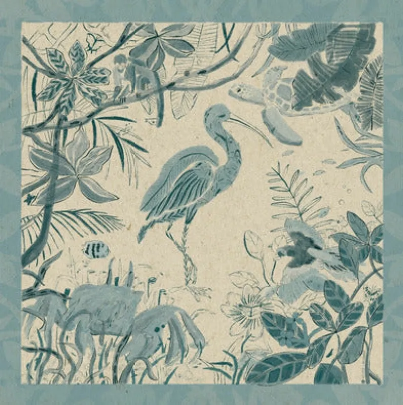 Blue leaf flamingo Sarong sold by Folklore Shop