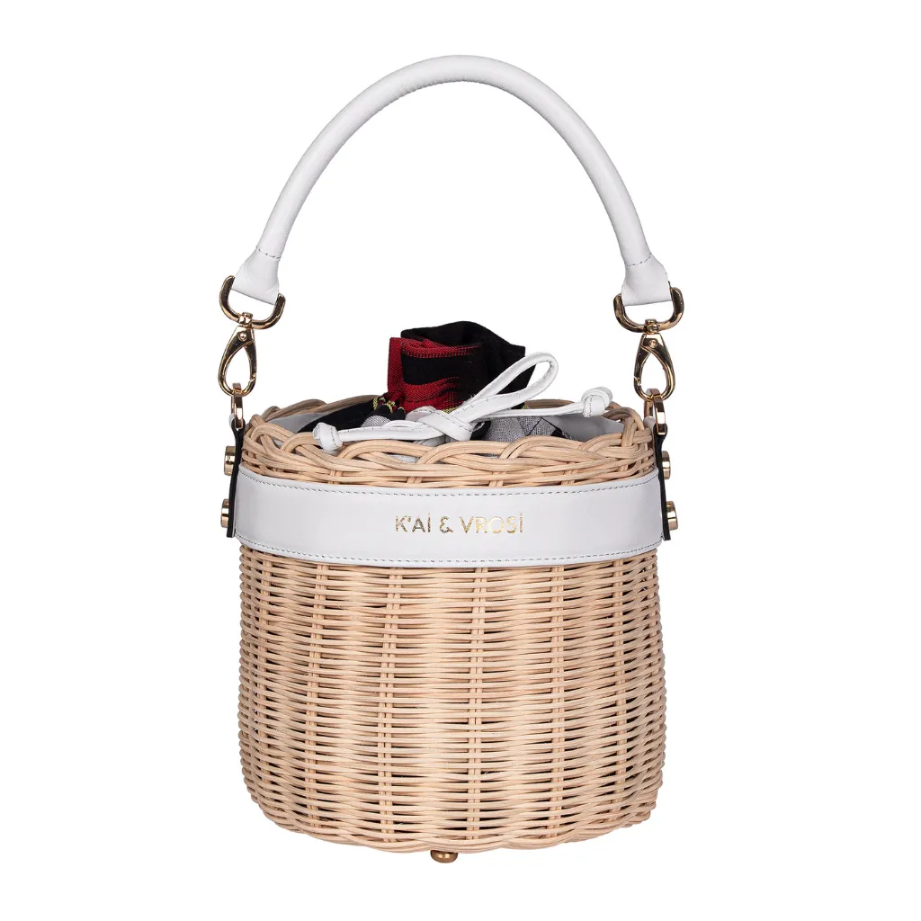 OKORDULE - White Wicker Round Bag sold by Folklore Shop