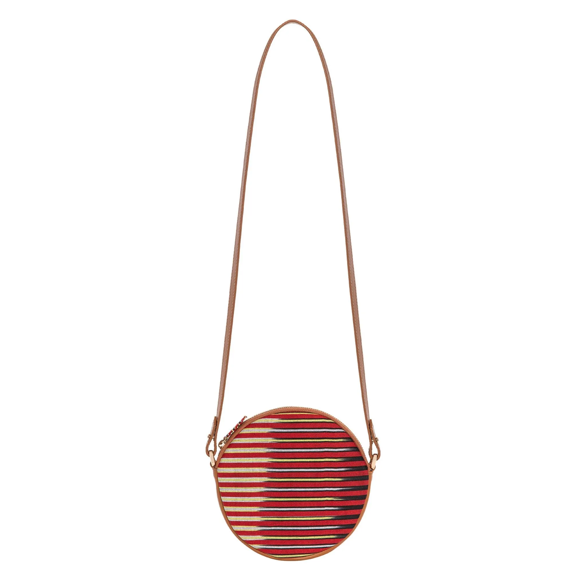 CONA MAXI - Striped, Round Tobacco Leather Crossbody Bag sold by Folklore Shop