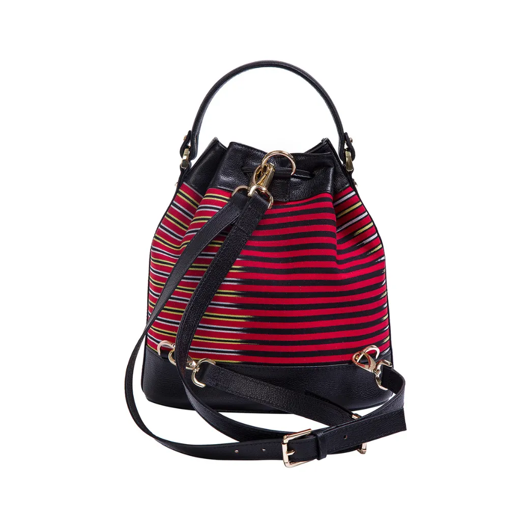 KUZ - Black Leather&Fabric Backpack sold by Folklore Shop product image thumbnail 4