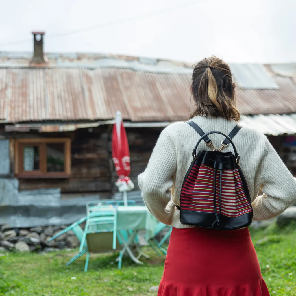 KUZ - Black Leather&Fabric Backpack sold by Folklore Shop product image thumbnail 5