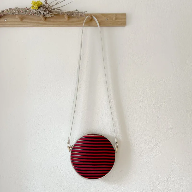 CONA MAXI - Striped, Round Beige Leather Crossbody Bag sold by Folklore Shop