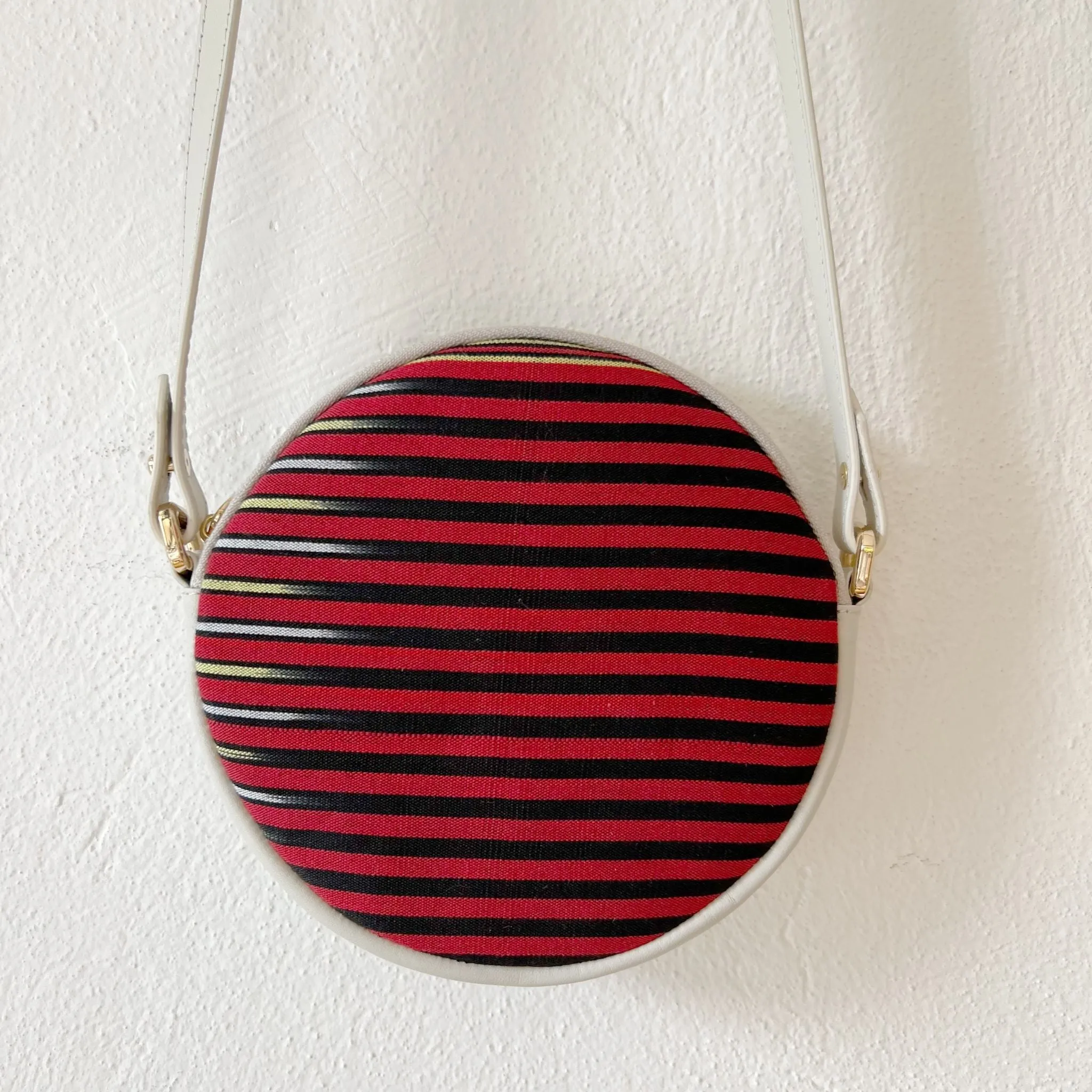 CONA MAXI - Striped, Round Beige Leather Crossbody Bag sold by Folklore Shop product image thumbnail 2