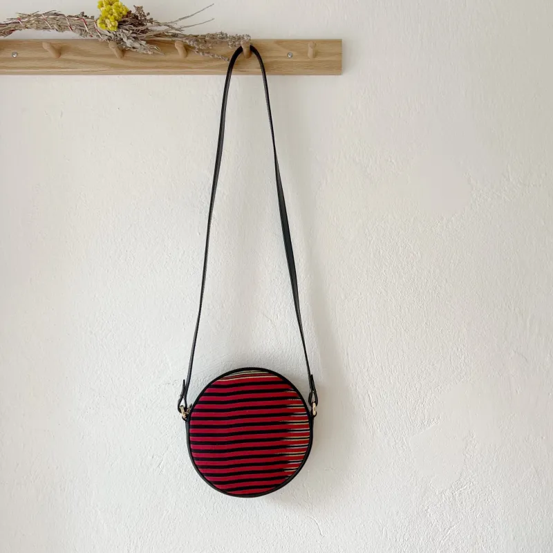CONA MAXI - Striped, Round Black Leather Crossbody Bag sold by Folklore Shop