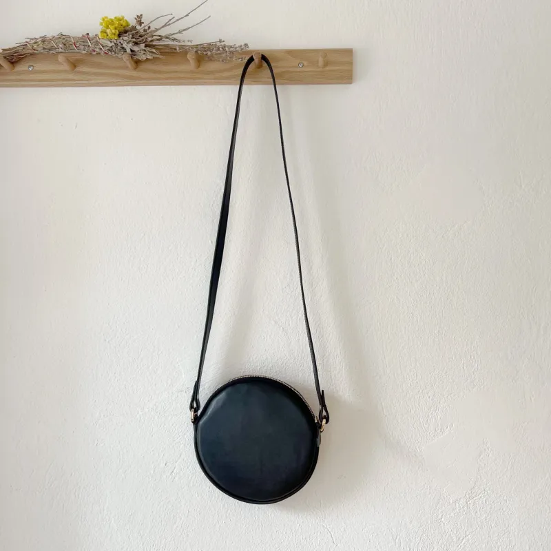 CONA MAXI - Round Black Leather Crossbody Bag sold by Folklore Shop