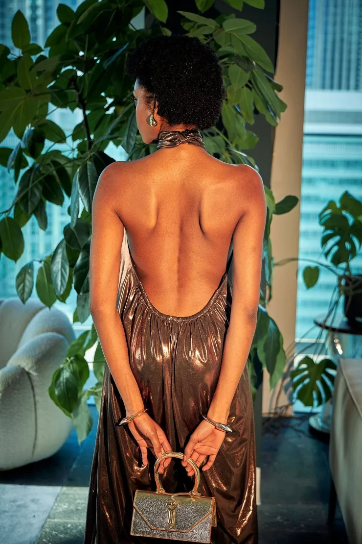 Bronze Metallic Wide Leg Halter Neck Jumpsuit sold by Folklore Shop product image thumbnail 4