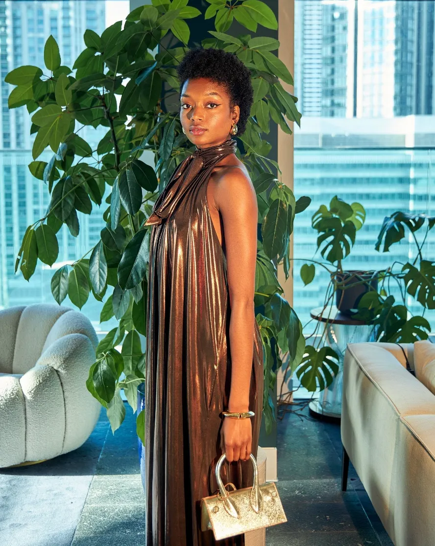 Bronze Metallic Wide Leg Halter Neck Jumpsuit sold by Folklore Shop product image thumbnail 3