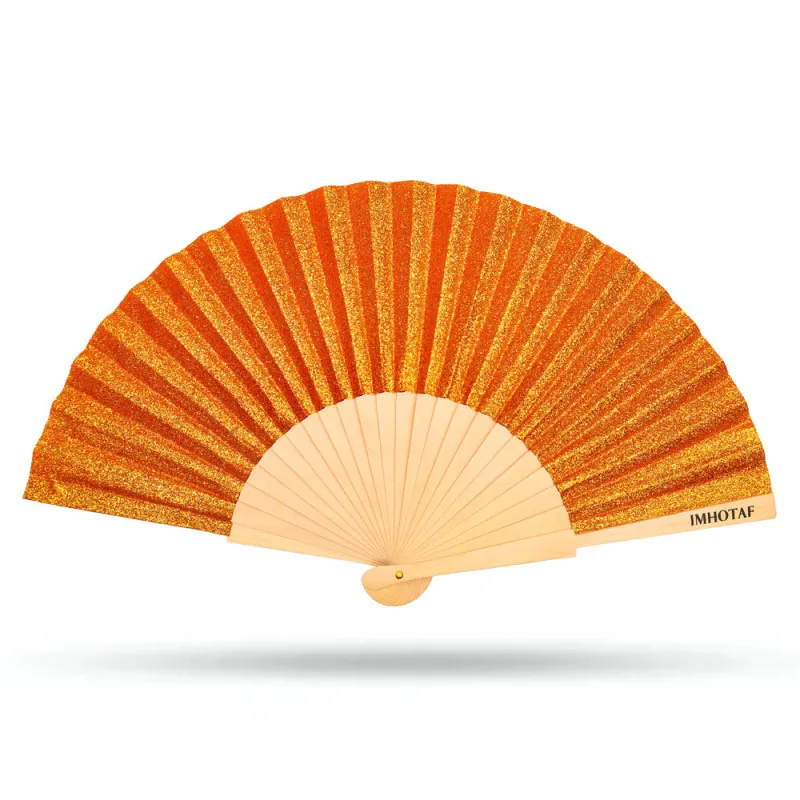 Orange Sparkle Hand Fan made by Folklore Shop