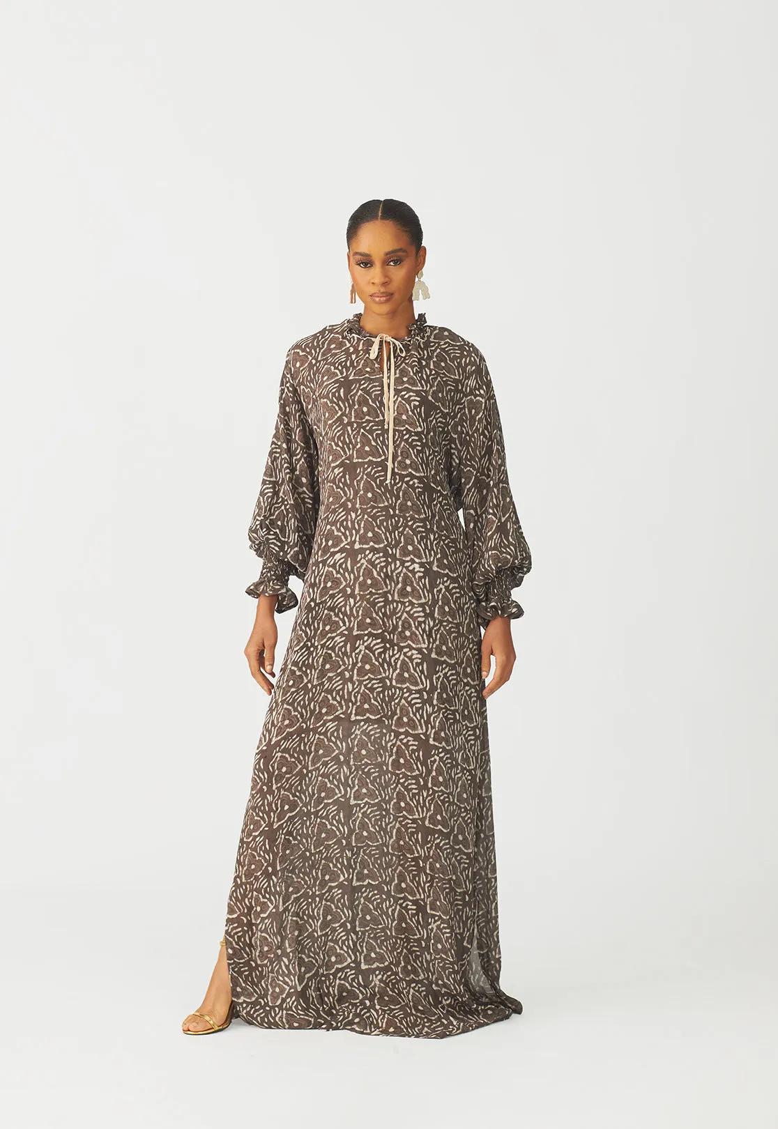 Ihunanya Floral Indigo kaftan sold by Folklore Shop