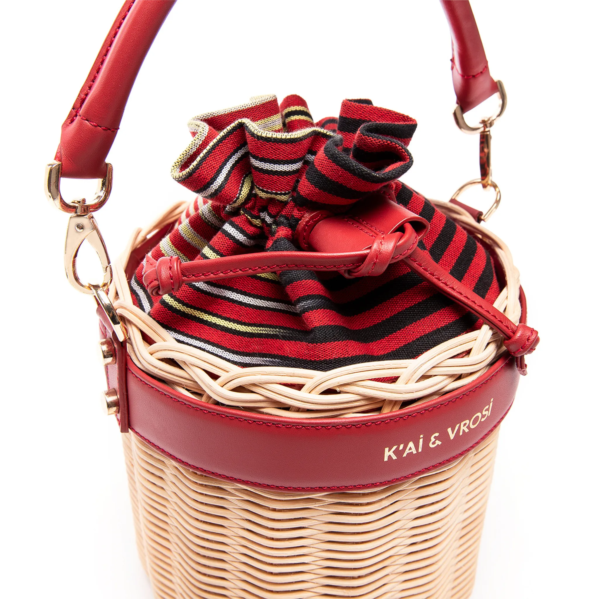 Red Leather & Straw Bucket Bag with Drawstring sold by Folklore Shop product image thumbnail 2