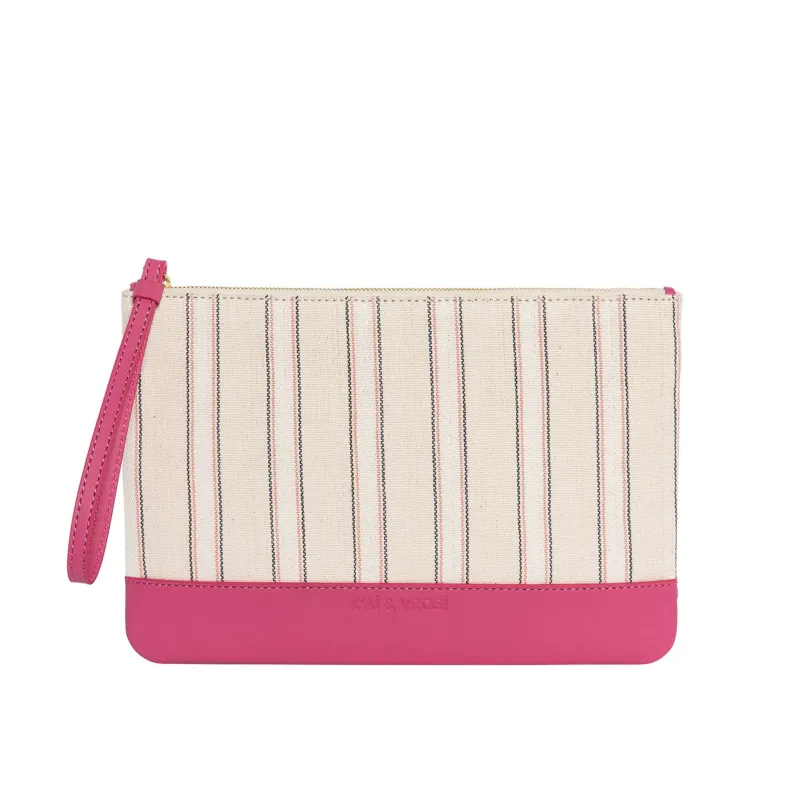 Defne - Pink Calfskin & Handloomed Fabric Clutch sold by Folklore Shop