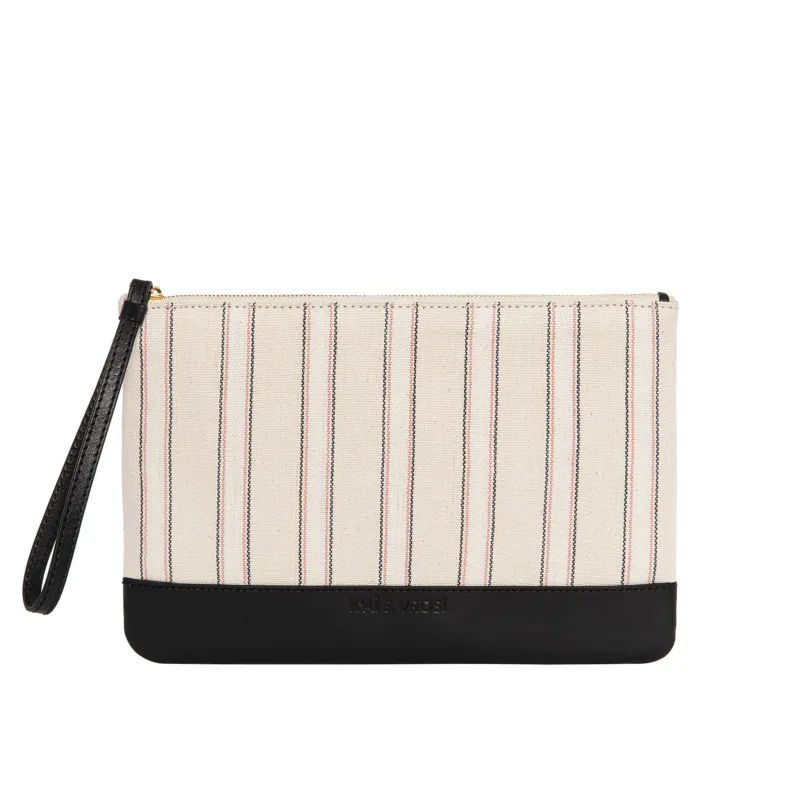 Defne - Black Calfskin & Handloomed Fabric Clutch sold by Folklore Shop