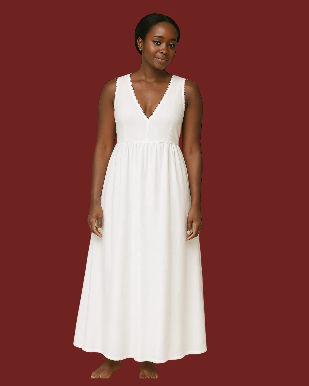 Alba White Linen Maxi Dress – Sleeveless V-Neck with Gathered Waist sold by Folklore Shop