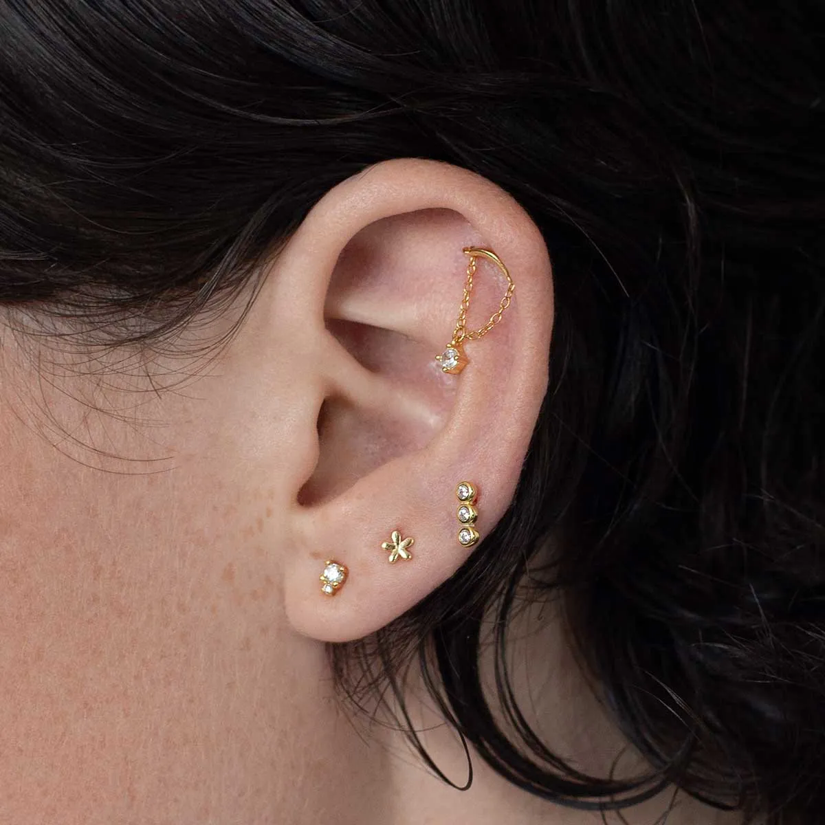 Triple Round Flatback Earring Stud Gold sold by Folklore Shop product image thumbnail 4