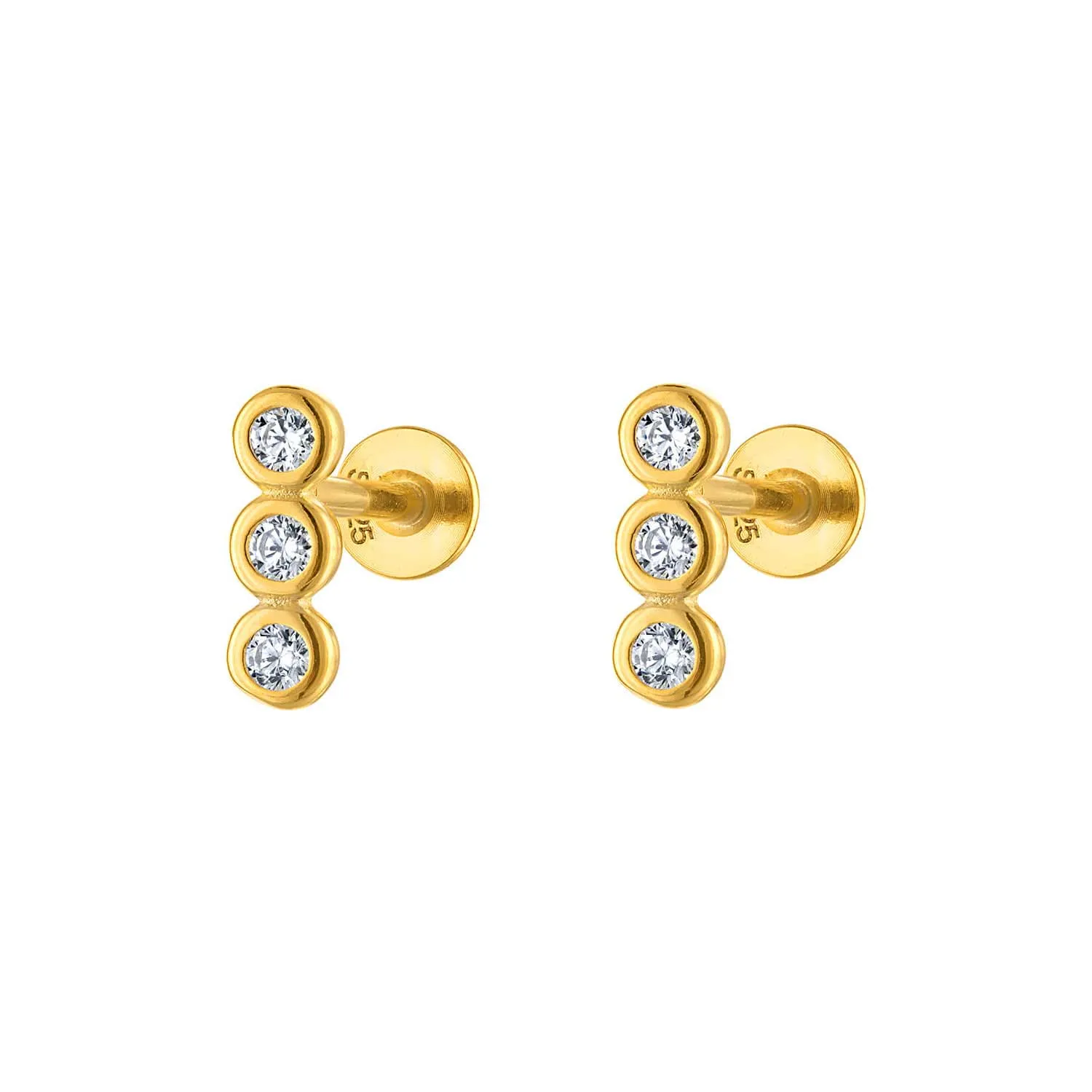 Triple Round Flatback Earring Stud Gold sold by Folklore Shop