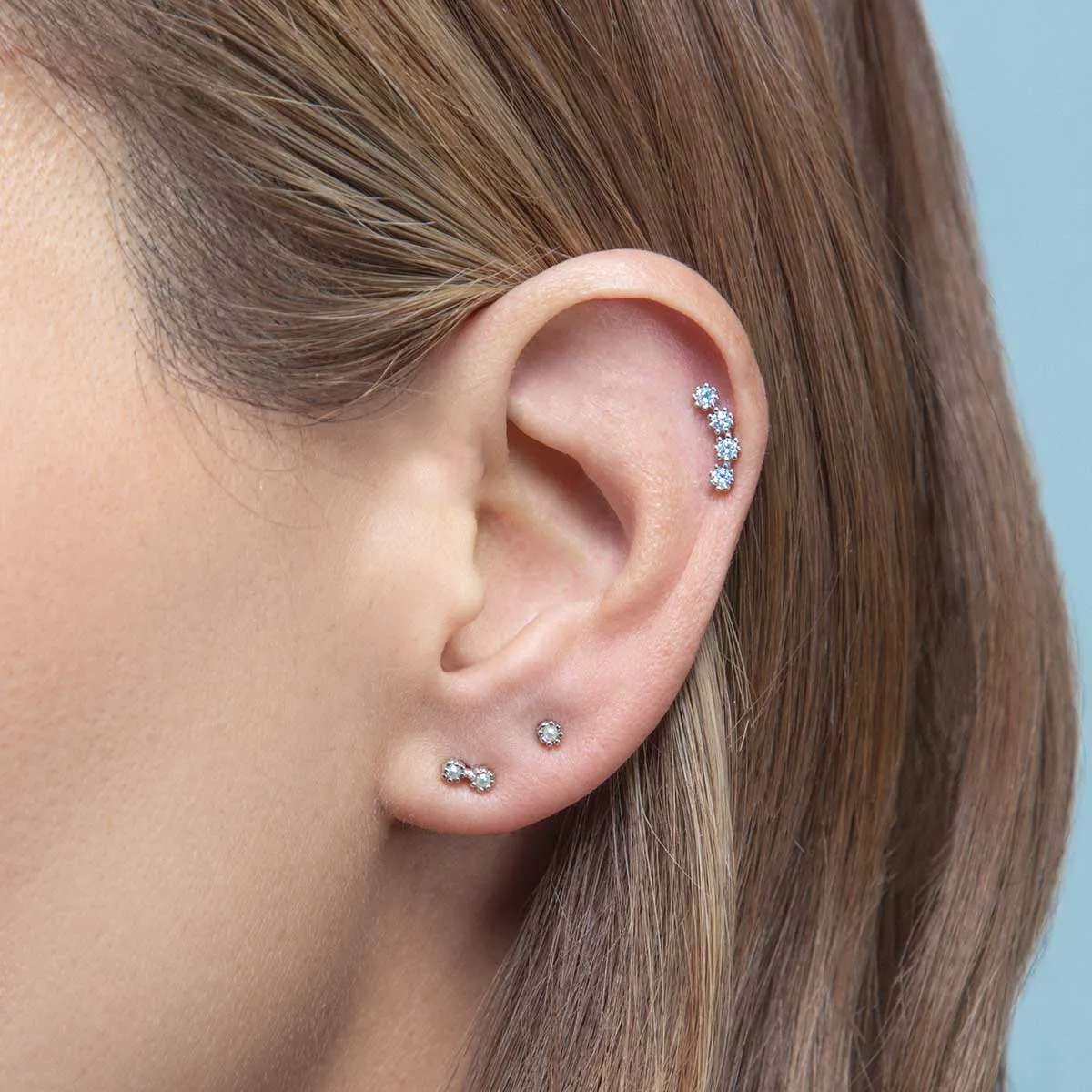 3 Flower Climber Gold Earring Stud Set Pave Pearl Sterling Silver sold by Folklore Shop product image thumbnail 2