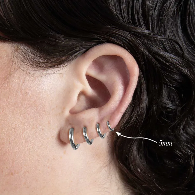 5mm Silver Pave Huggies Earrings Sterling Silver Hoop sold by Folklore Shop