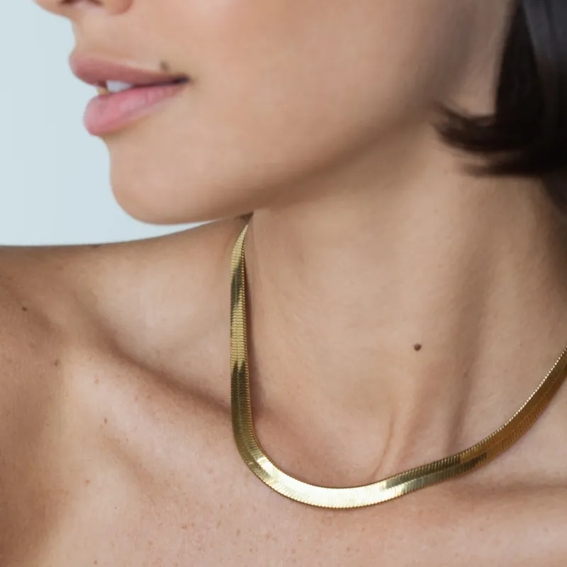 Ennis Herringbone Snake Chain Gold Necklace sold by Folklore Shop