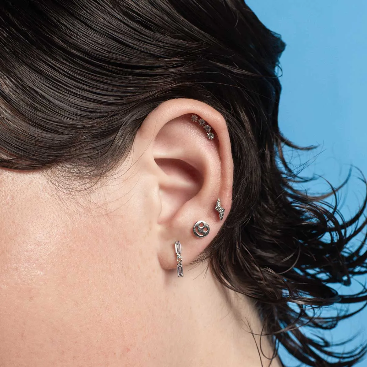 Double Pave Gold Baguette Stud Layering Earring sold by Folklore Shop product image thumbnail 2