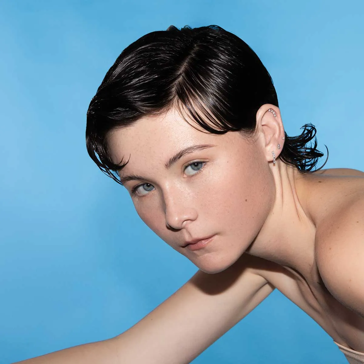 Double Pave Gold Baguette Stud Layering Earring sold by Folklore Shop product image thumbnail 4