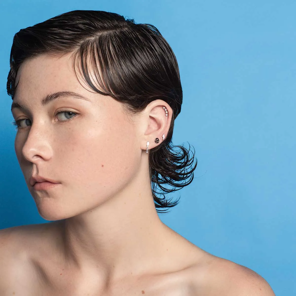 Happy Face Gold Flatback Earring Stud sold by Folklore Shop product image thumbnail 4