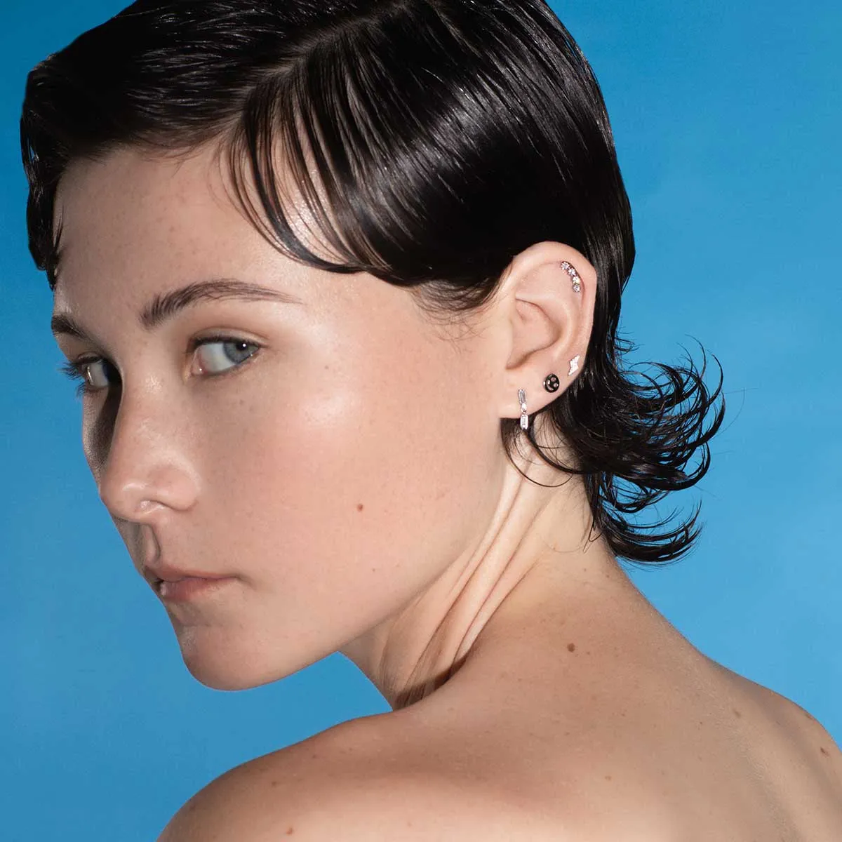 Happy Face Gold Flatback Earring Stud sold by Folklore Shop product image thumbnail 5