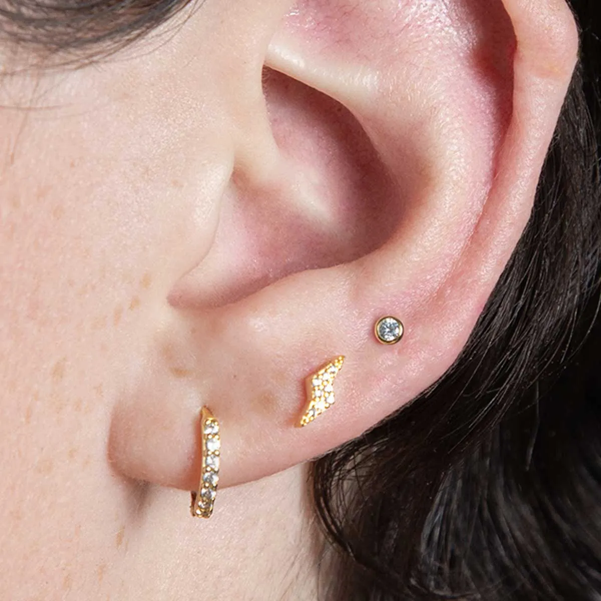 Single Round Pave Flatback Sterling Silver Earring Stud sold by Folklore Shop product image thumbnail 3