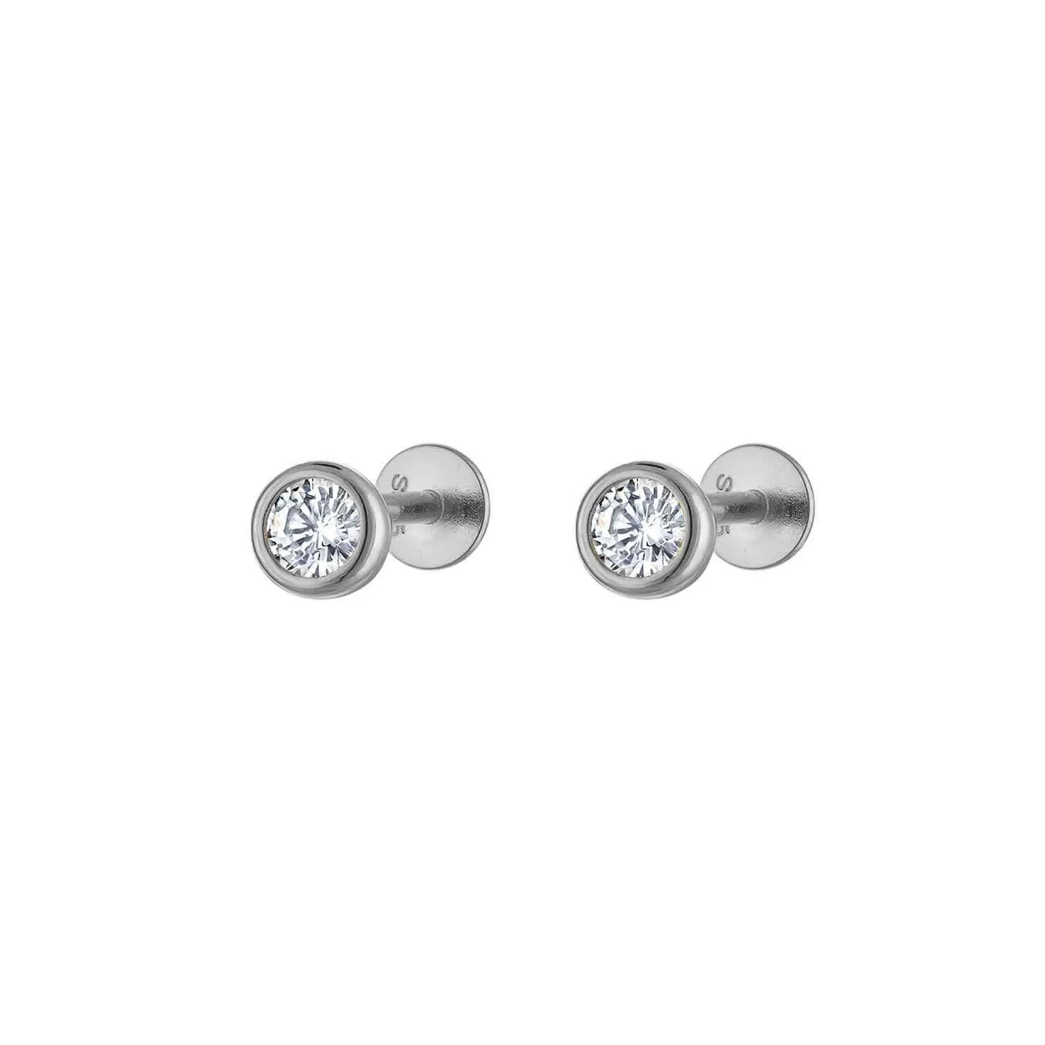 Single Round Pave Flatback Sterling Silver Earring Stud sold by Folklore Shop product image thumbnail 2