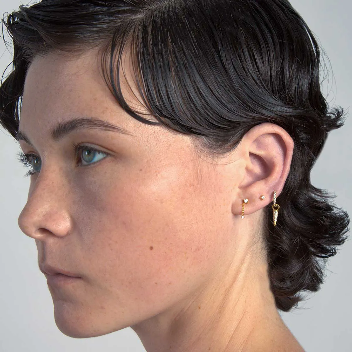 Gold Asymmetrical Earring Pave Set sold by Folklore Shop product image thumbnail 2