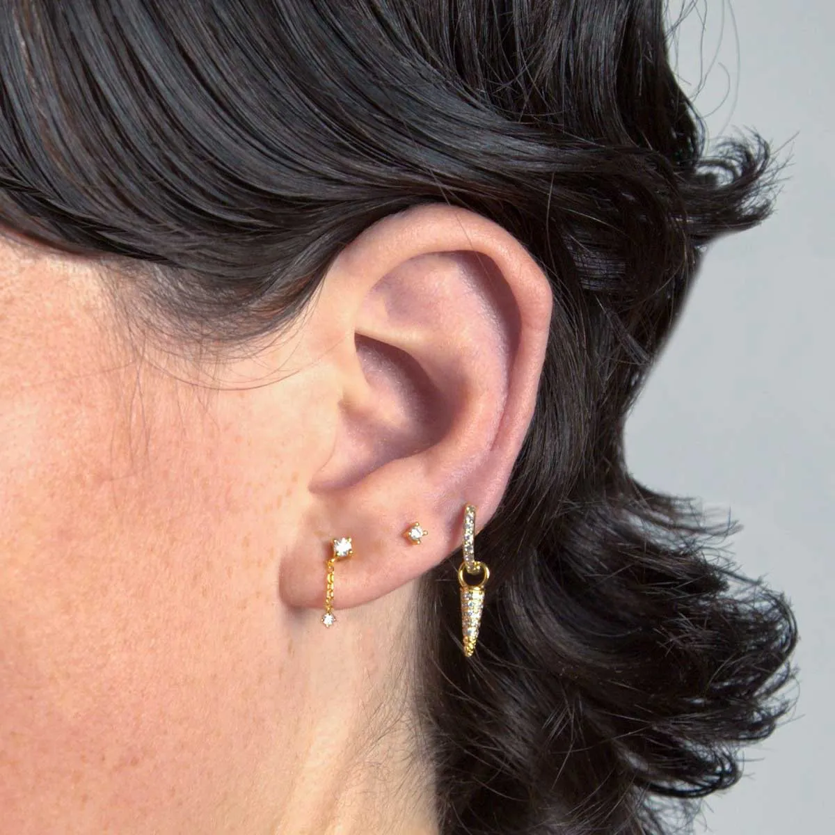 Gold Asymmetrical Earring Pave Set sold by Folklore Shop