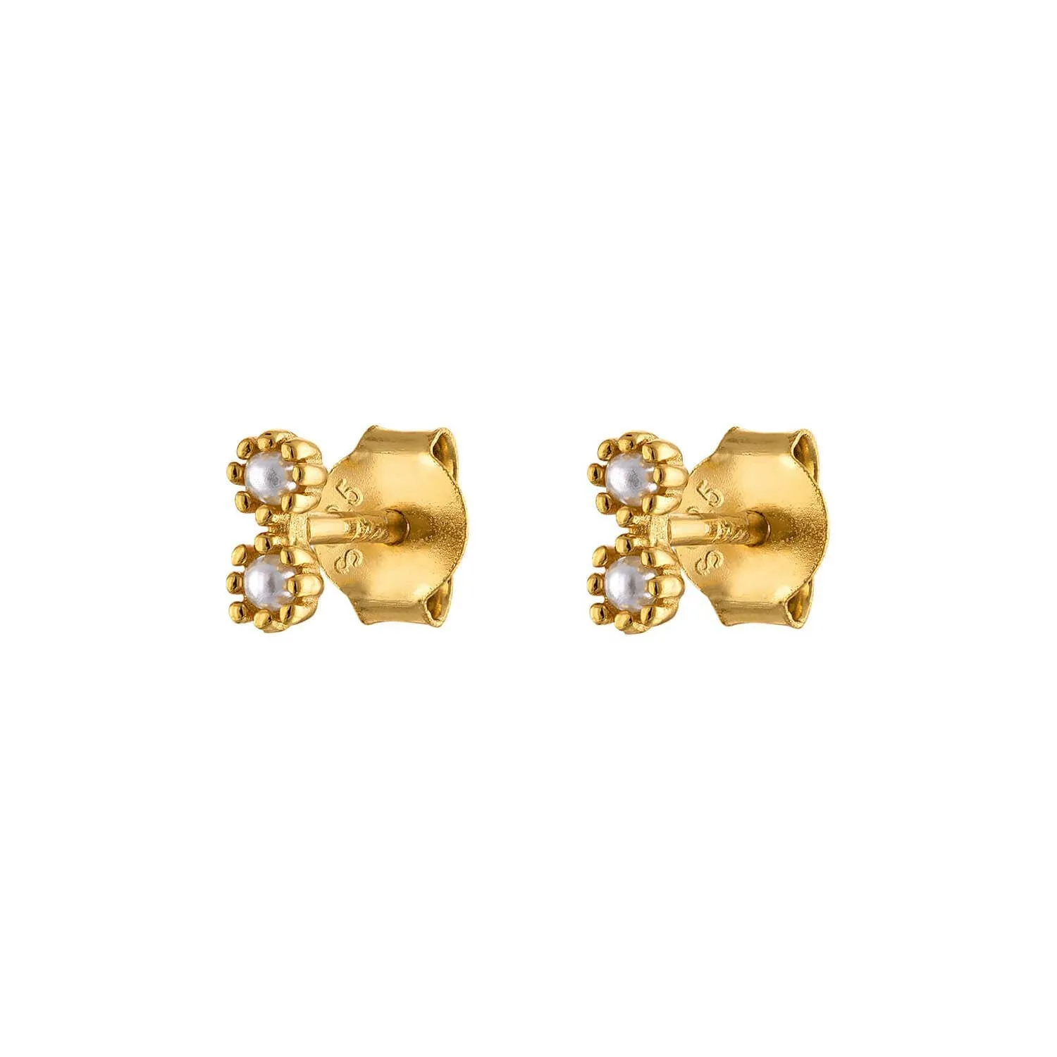 Double Pearl Gold Earring Stud sold by Folklore Shop product image thumbnail 3
