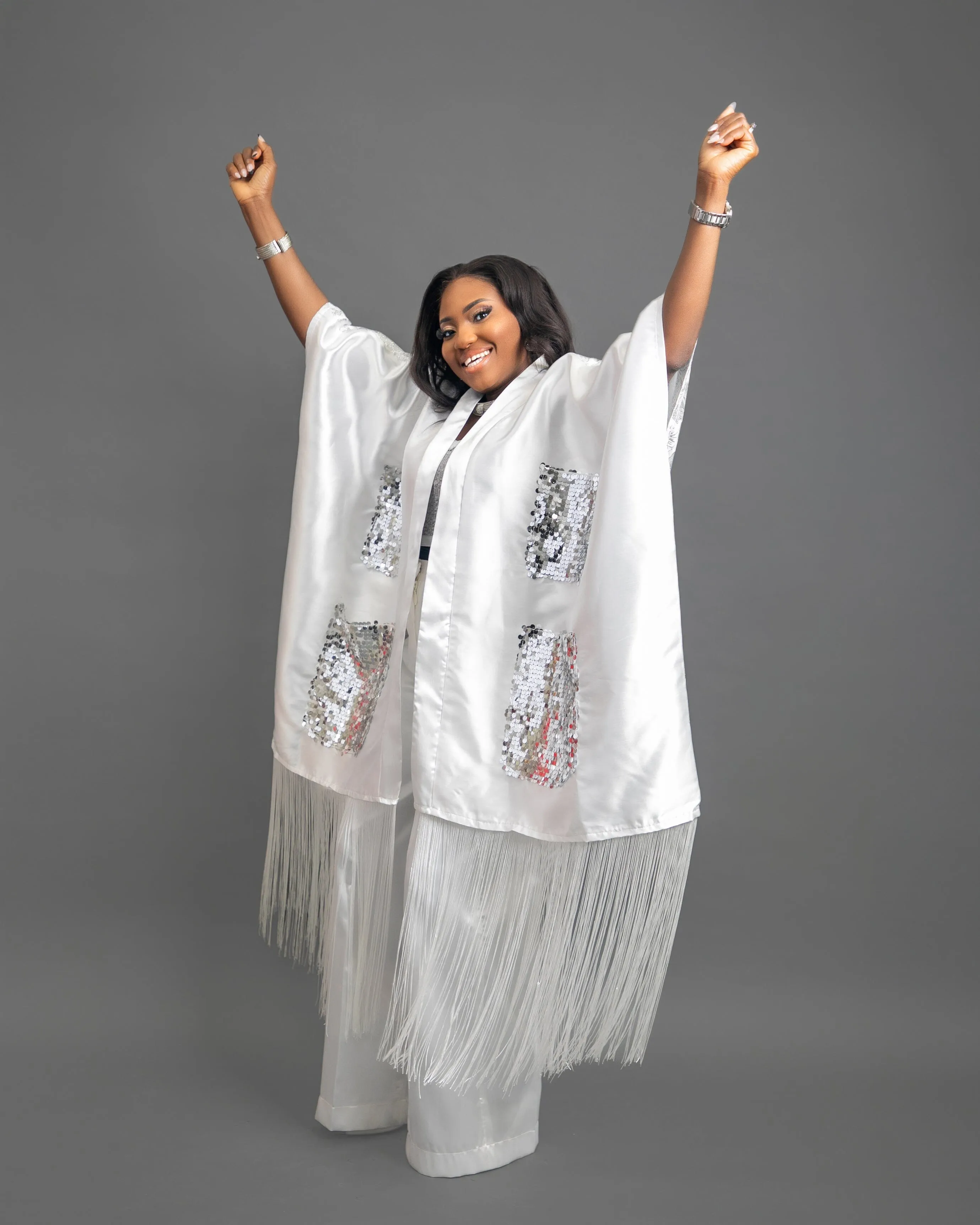 Swagger Fringe Kimono With Pant Set (White) sold by Folklore Shop