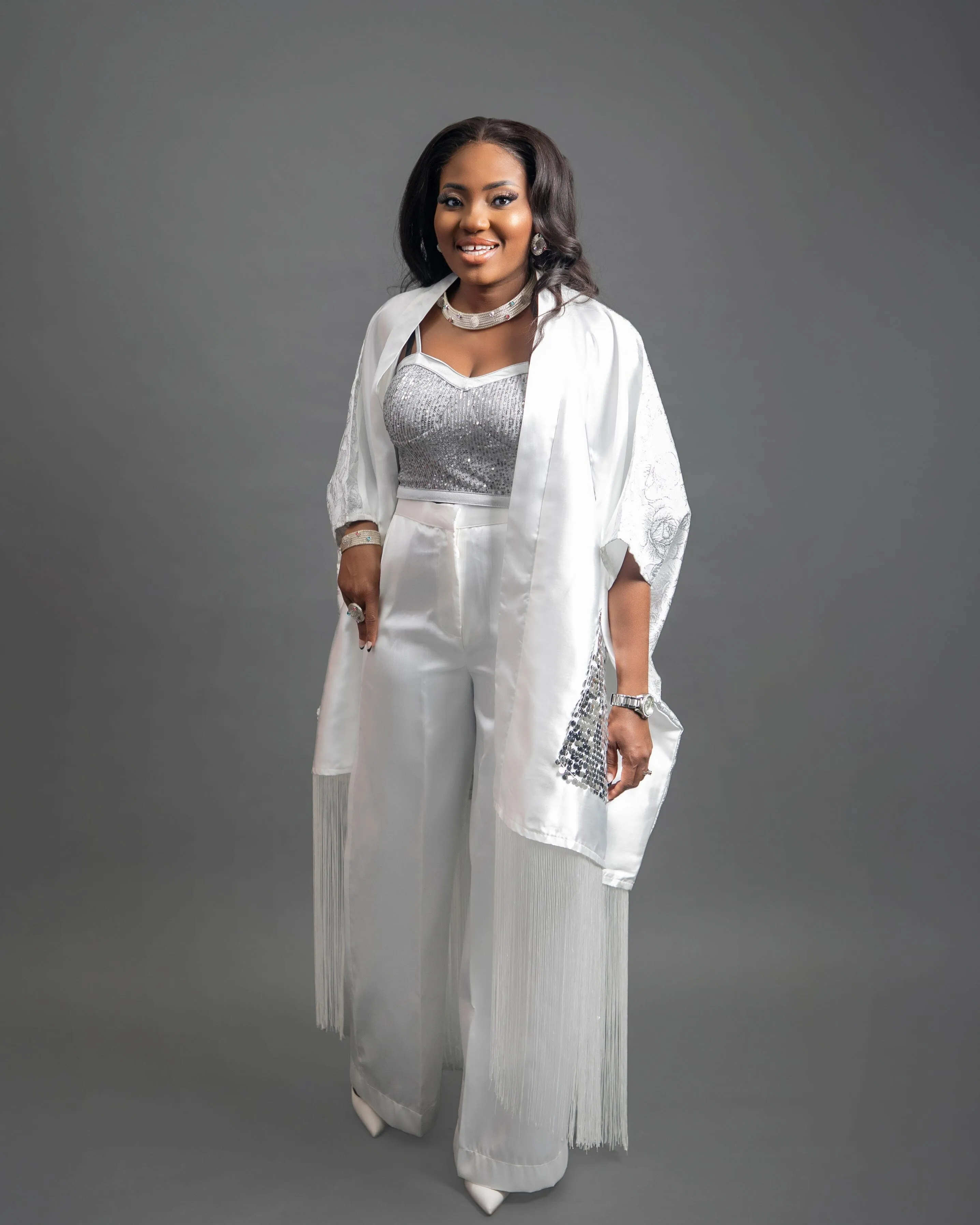 Swagger Fringe Kimono With Pant Set (White) sold by Folklore Shop product image thumbnail 2