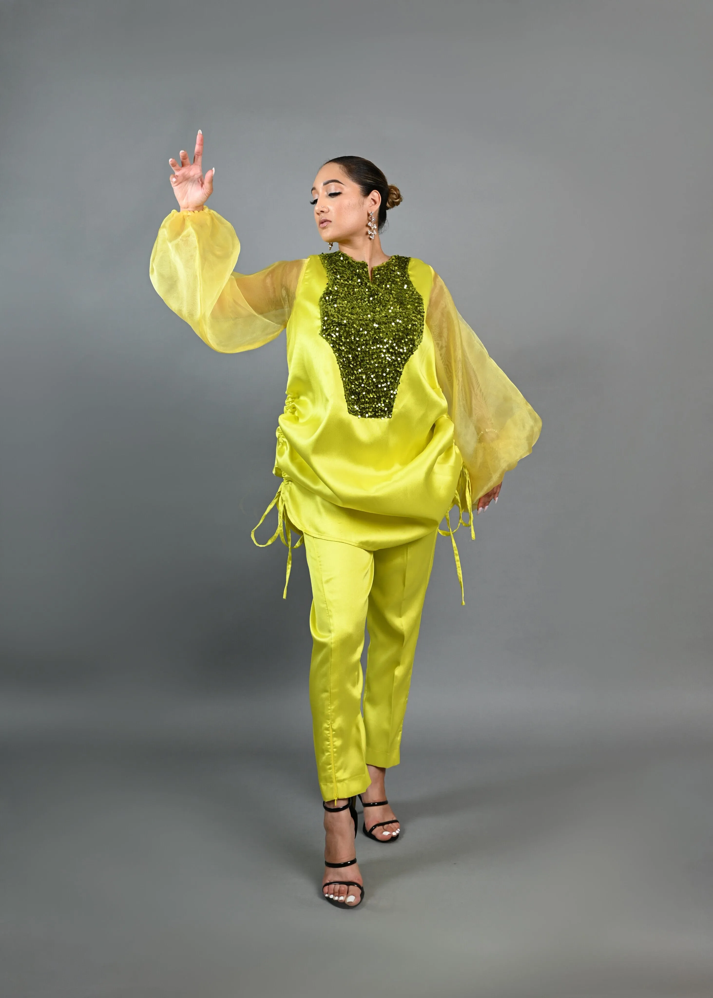 Boss Tunic Top and Pant set with sequin and bubble sleeves (Neon) sold by Folklore Shop product image thumbnail 2