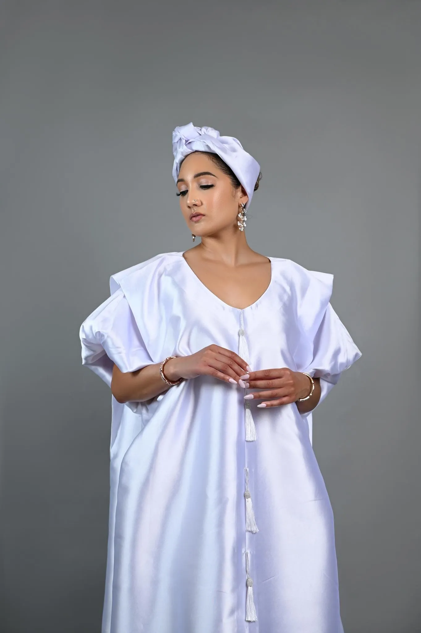 Joromi Mikado Silk Boubou kaftan dress (White) sold by Folklore Shop product image thumbnail 4