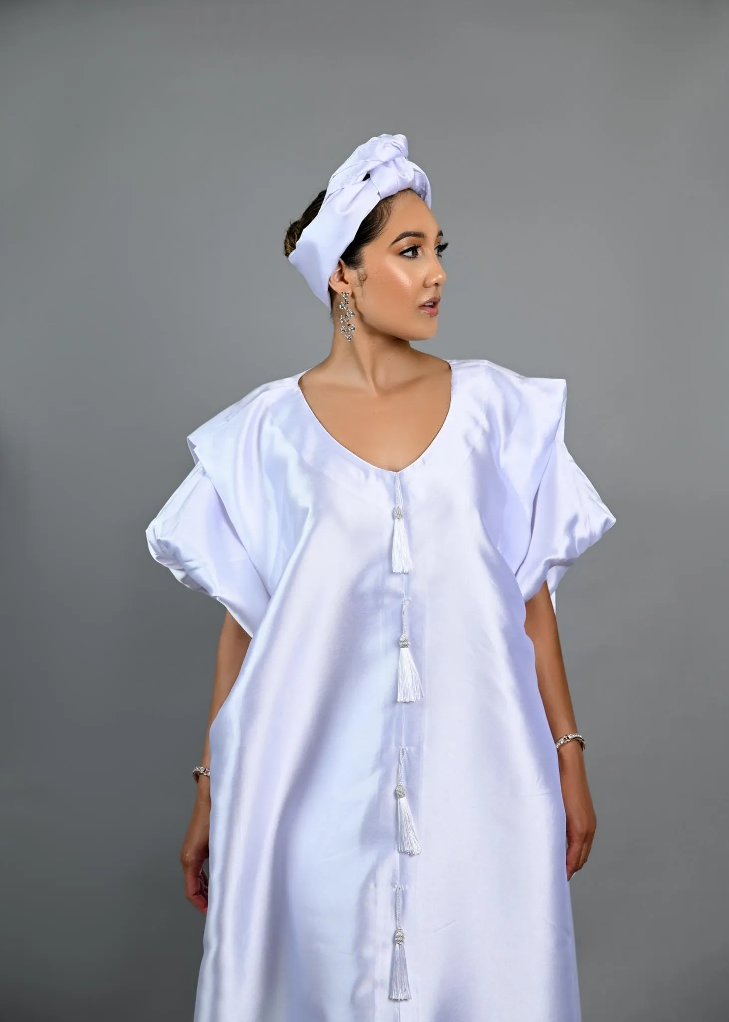 Joromi Mikado Silk Boubou kaftan dress (White) sold by Folklore Shop