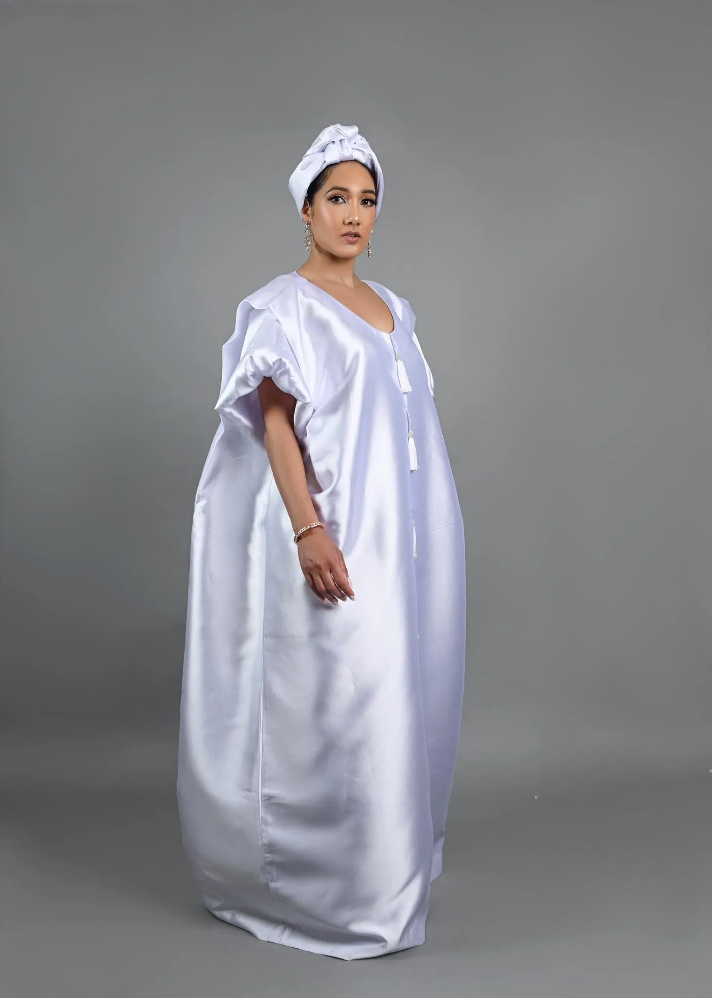 Joromi Mikado Silk Boubou kaftan dress (White) sold by Folklore Shop product image thumbnail 2