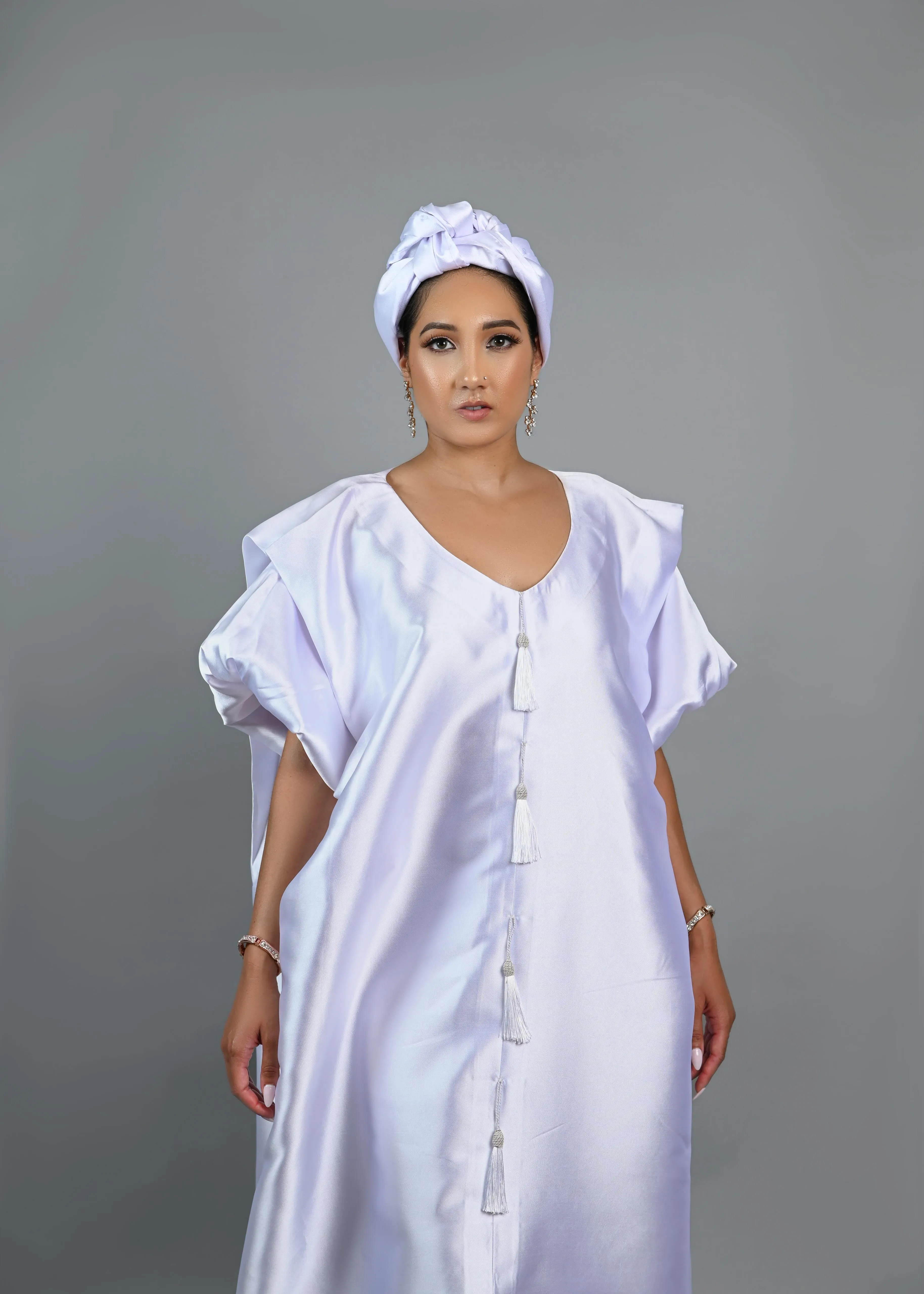 Joromi Mikado Silk Boubou kaftan dress (White) sold by Folklore Shop product image thumbnail 3