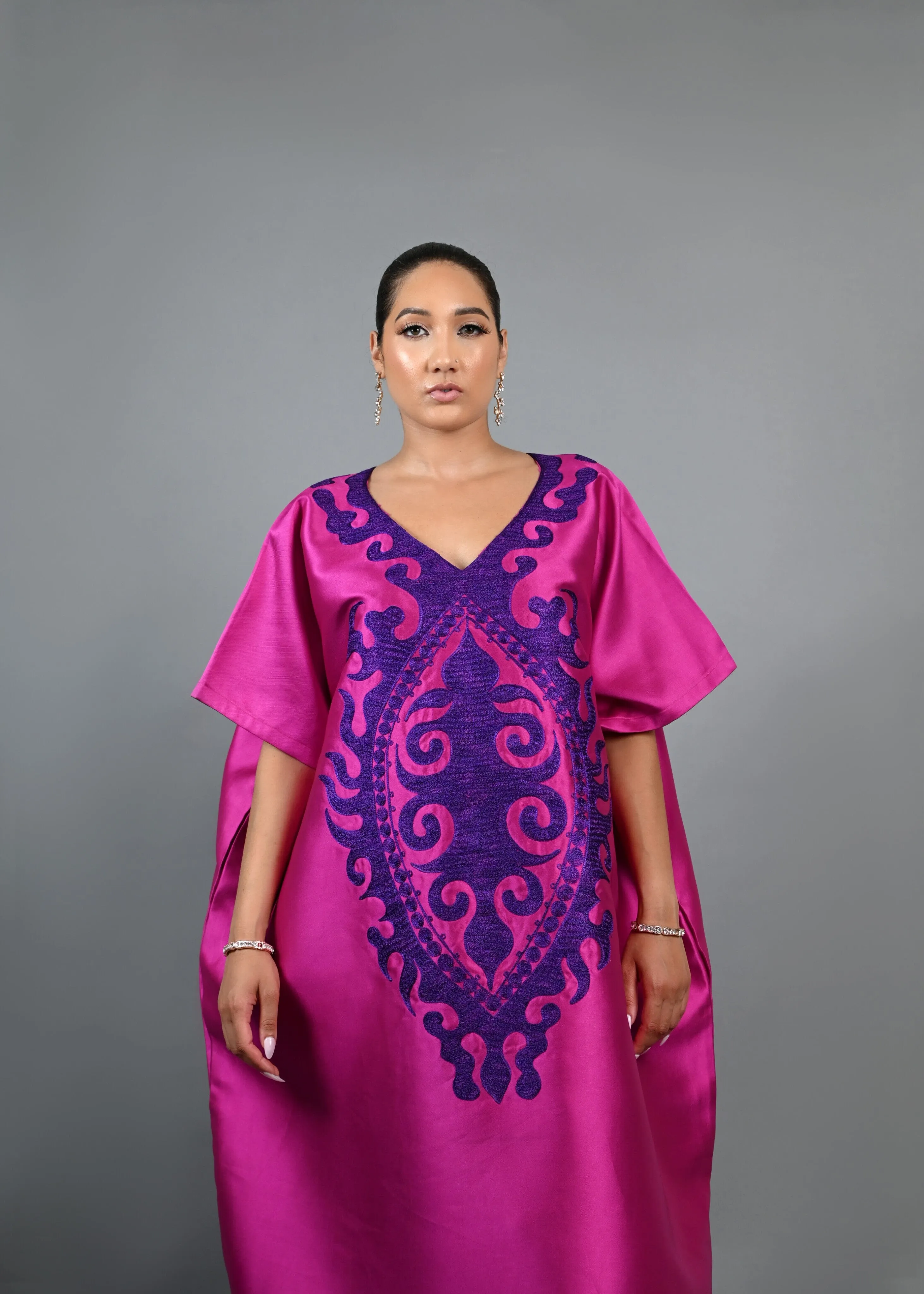 Soso Boubou (pink color with purple embroidery) -African maxi dress sold by Folklore Shop