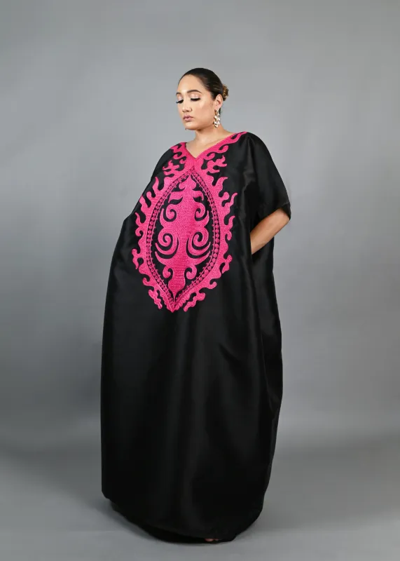 Soso Boubou (black color with pink embroidery) -African maxi dress sold by Folklore Shop
