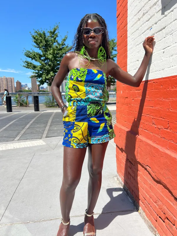 Blue Patchwork Romper sold by Folklore Shop