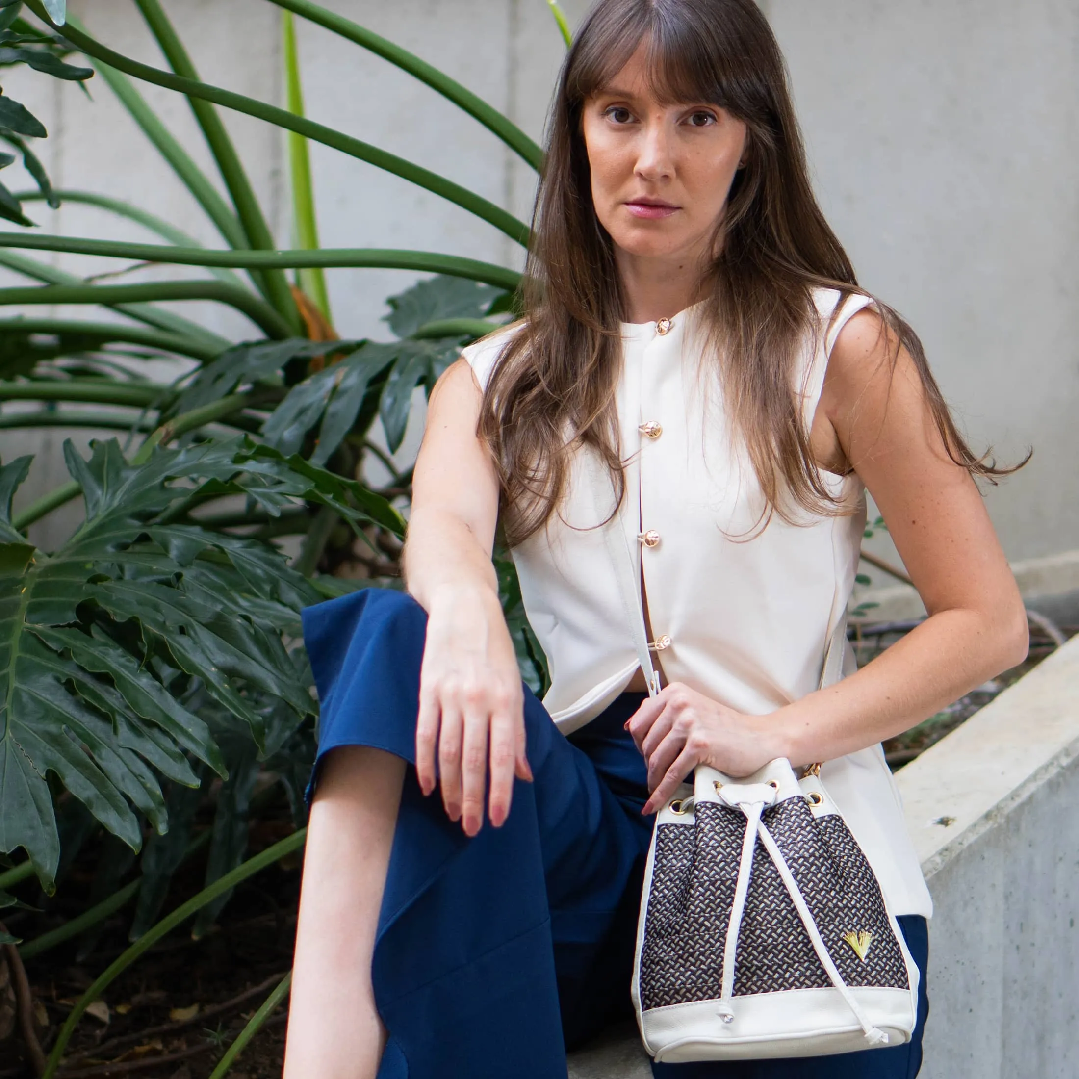 Beige Leather Bucket Terra Bag – Handmade Crossbody & Handbag, Ethical Palm Weave Bucket bag for Women sold by Folklore Shop product image thumbnail 3