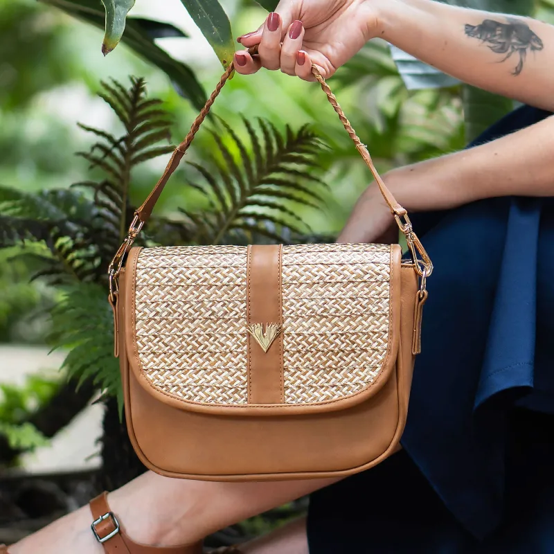Beige Leather Carriel Bag – Handmade Crossbody & Handbag with Palm Strap Detail, Timeless Leather Purse sold by Folklore Shop