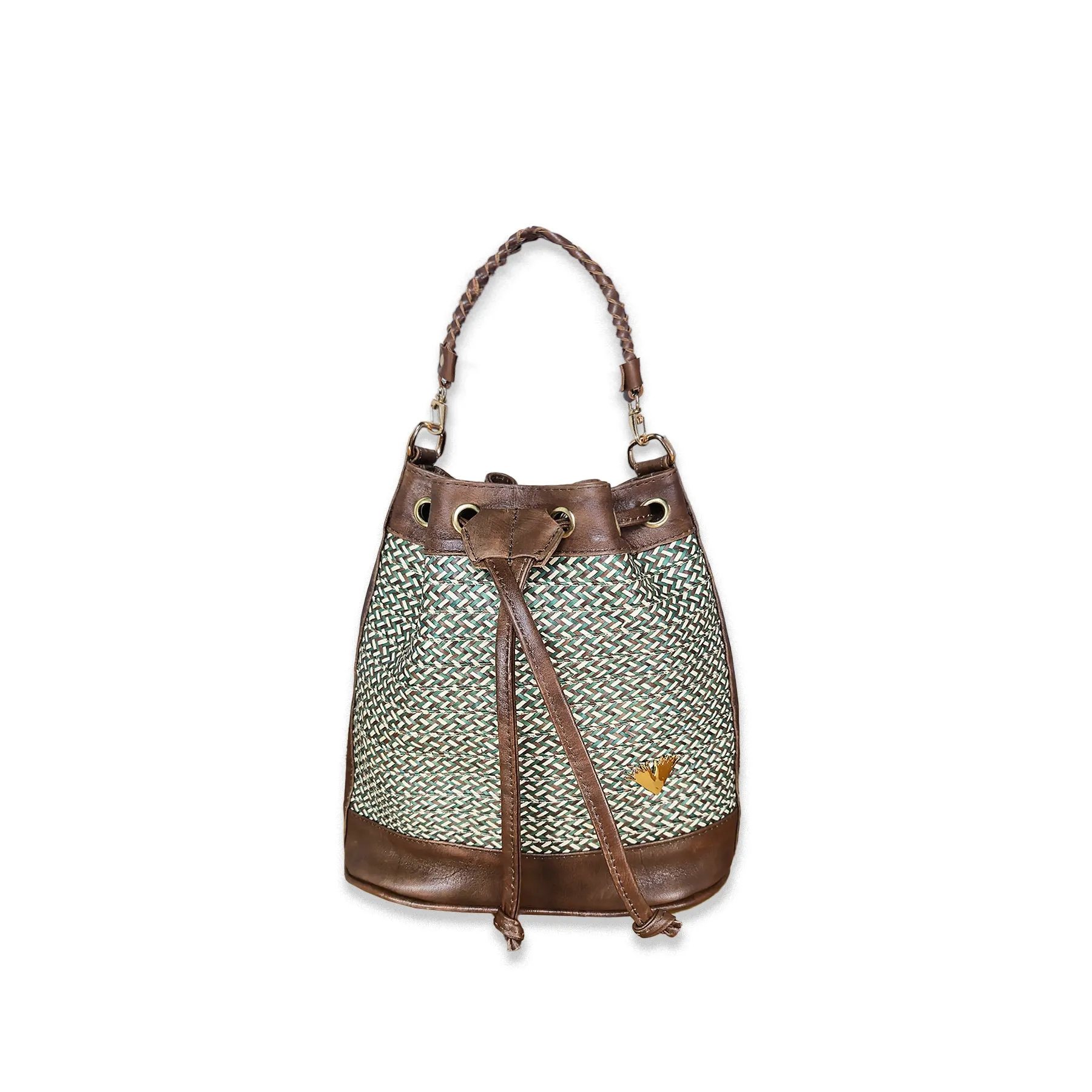Dark Brown Leather Terra Bag – Handmade Crossbody & Handbag, Timeless Palm Weave Bucket Bag sold by Folklore Shop product image thumbnail 5