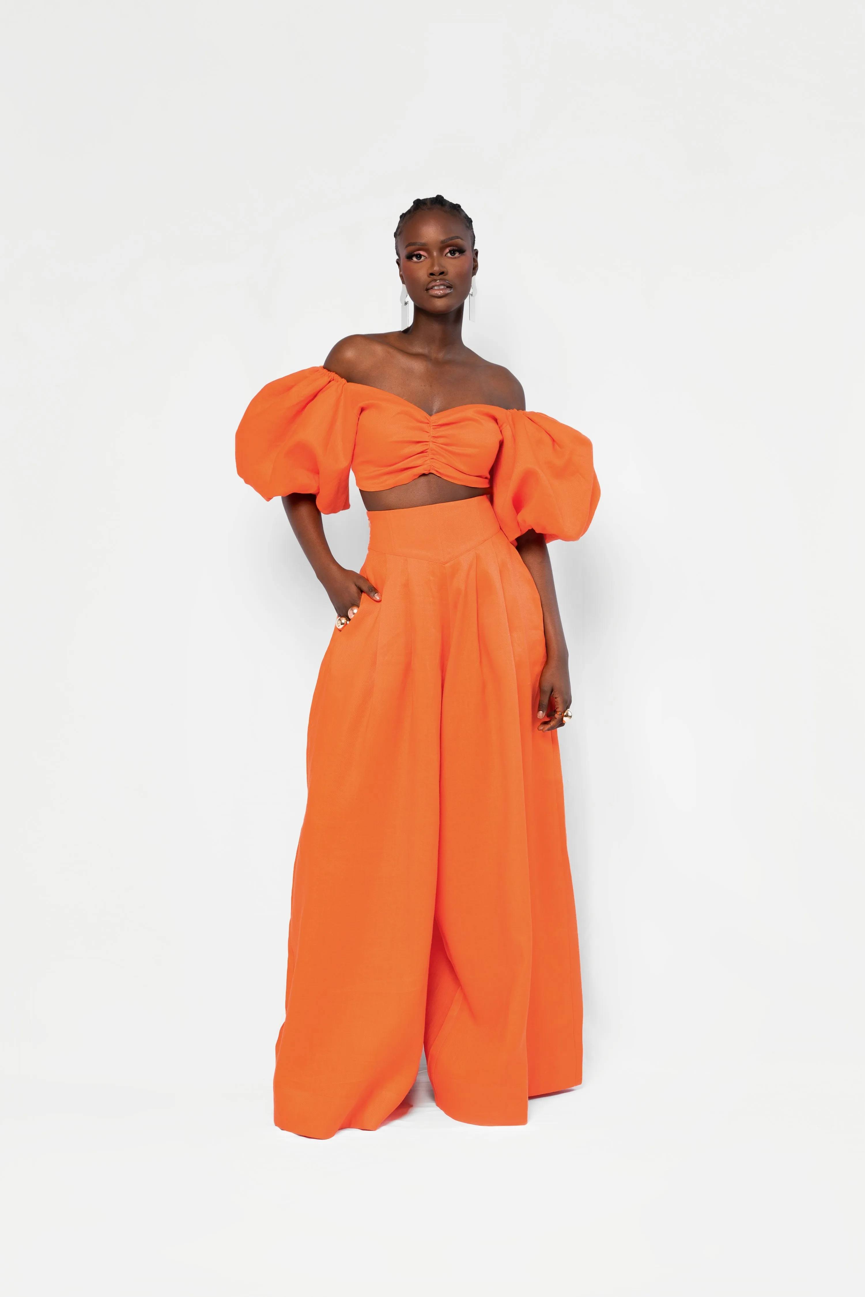 Linen SKYE Puffy Sleeve Crop Top in Orange sold by Folklore Shop product image thumbnail 4