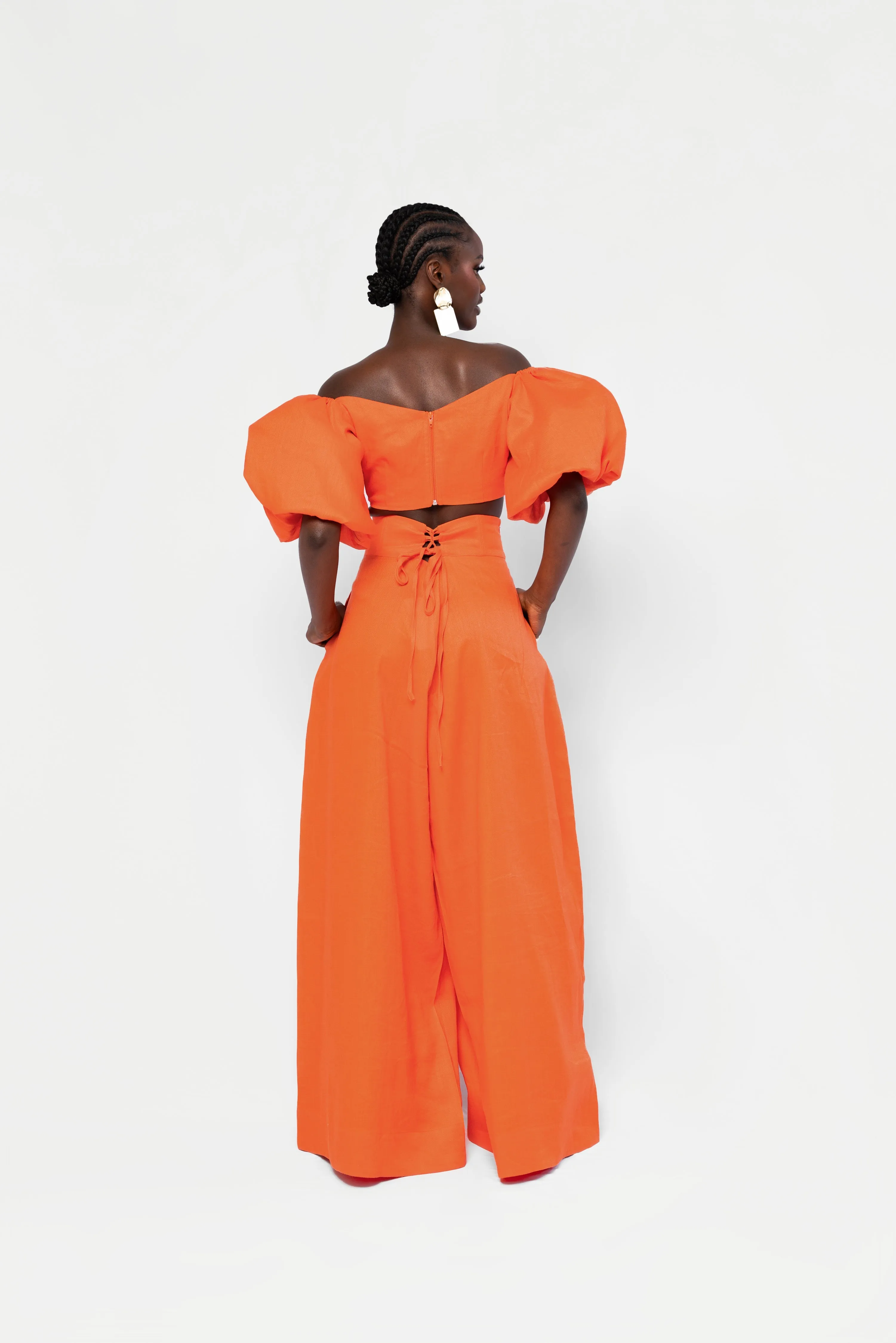 Linen SKYE Puffy Sleeve Crop Top in Orange sold by Folklore Shop product image thumbnail 5
