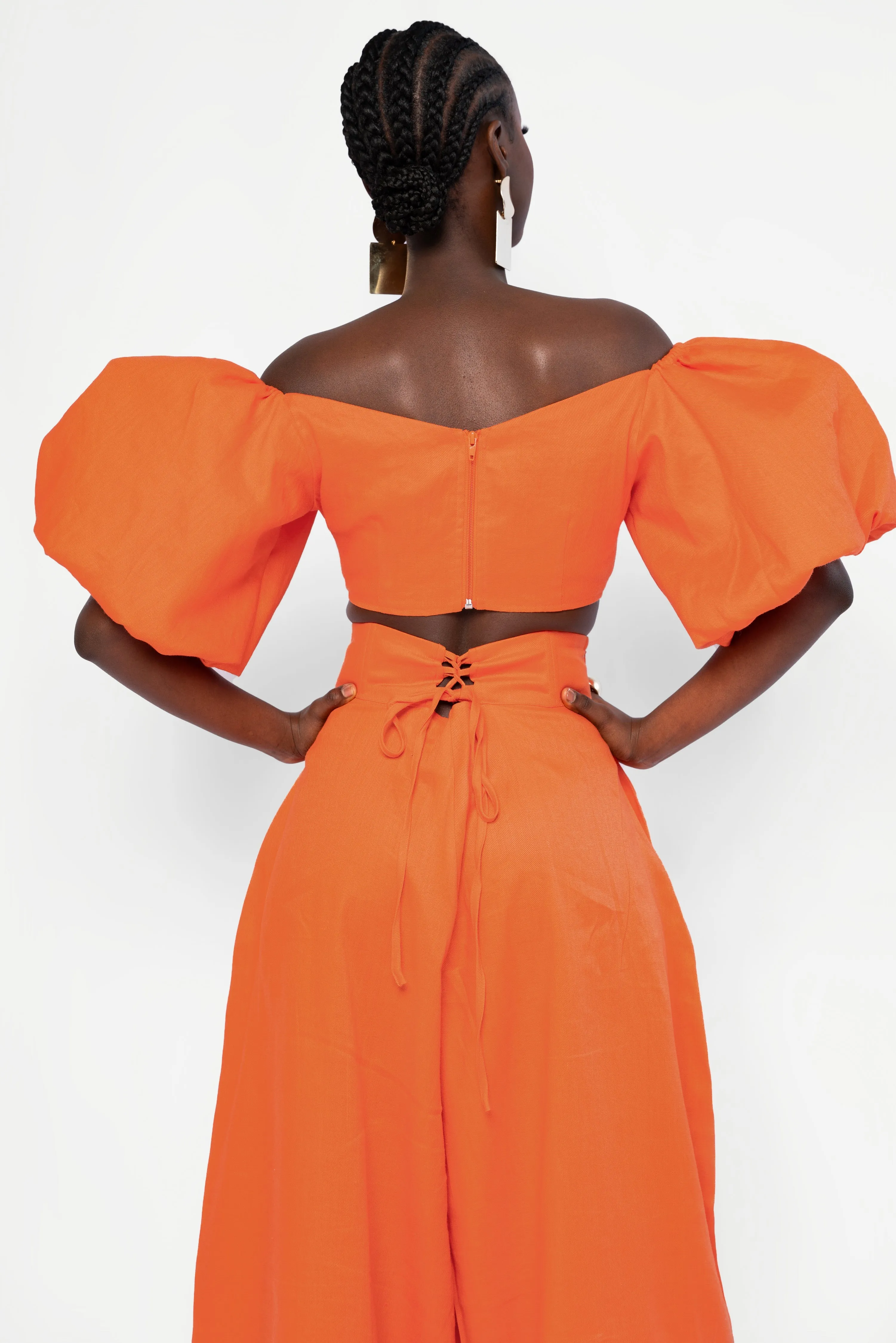 Linen SKYE Puffy Sleeve Crop Top in Orange sold by Folklore Shop product image thumbnail 2