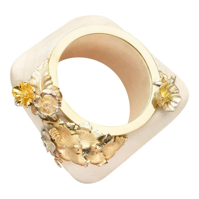 Floral Chunky Wood Bangle sold by Folklore Shop