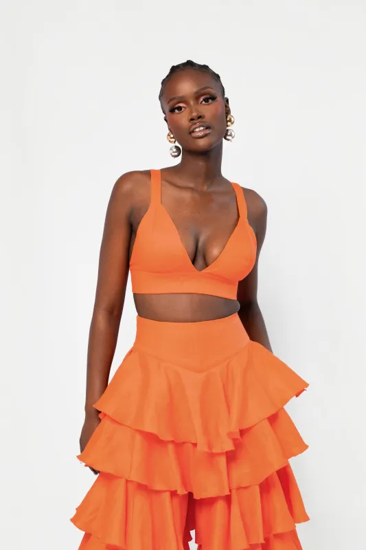 Linen AZURE Bra Top in Orange sold by Folklore Shop