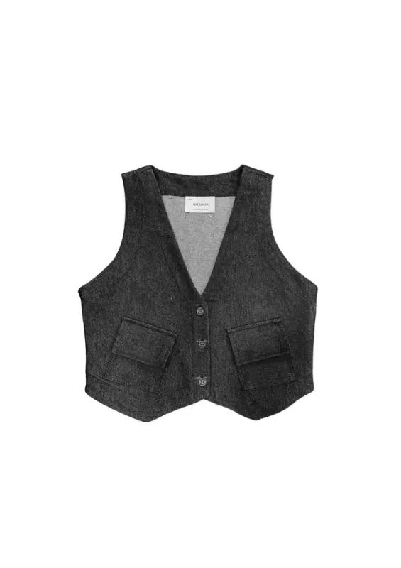 DARK GRAY DENIM VEST sold by Folklore Shop